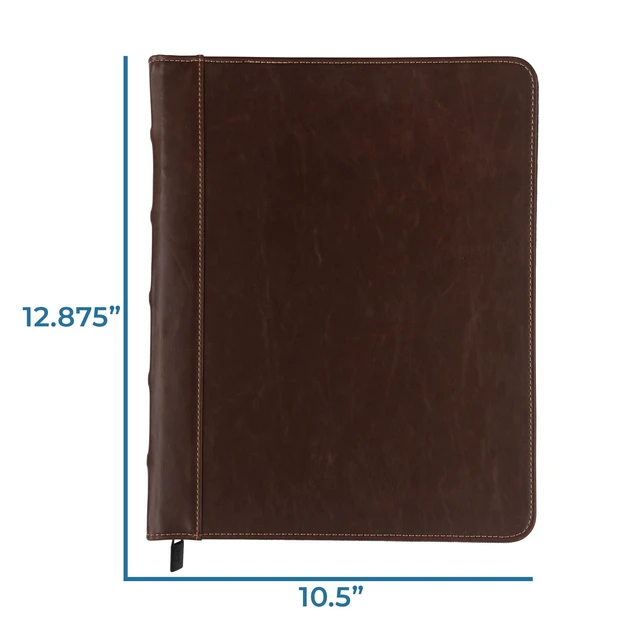 Alt view image 4 of 7 - Vintage Zippered Leather Binder, 1 Inch Round Ring, Letter Size 8.5x11 Documents, Contrast Stitching, Professional Organizer Portfolio, Planner, Brown