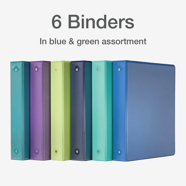 Alt view image 7 of 7 - 3 Ring Binders, Binders for School and Office, Durable 1.5 Inch, Holds 350 Sheets, ClearVue Presentation View, Non-Stick, Blue and Green Assortment, 6 Pack (1002480)