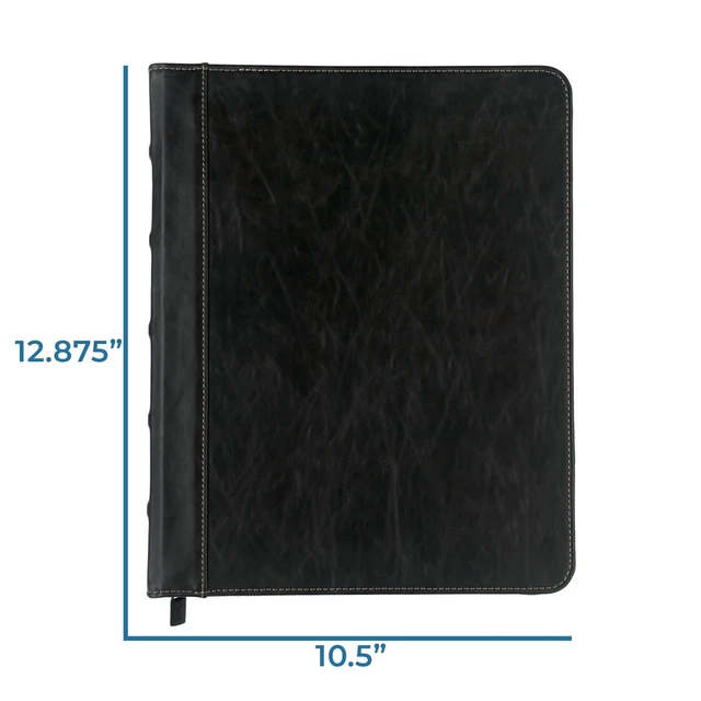 Alt view image 4 of 7 - Vintage Leather Binder, Zippered, 1 Inch Round Ring, Letter Size 8.5x11 Documents, Contrast Stitching, Professional Organizer Portfolio, Planner, Black