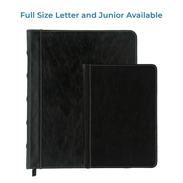 Alt view image 3 of 7 - Vintage Leather Binder, Zippered, 1 Inch Round Ring, Letter Size 8.5x11 Documents, Contrast Stitching, Professional Organizer Portfolio, Planner, Black