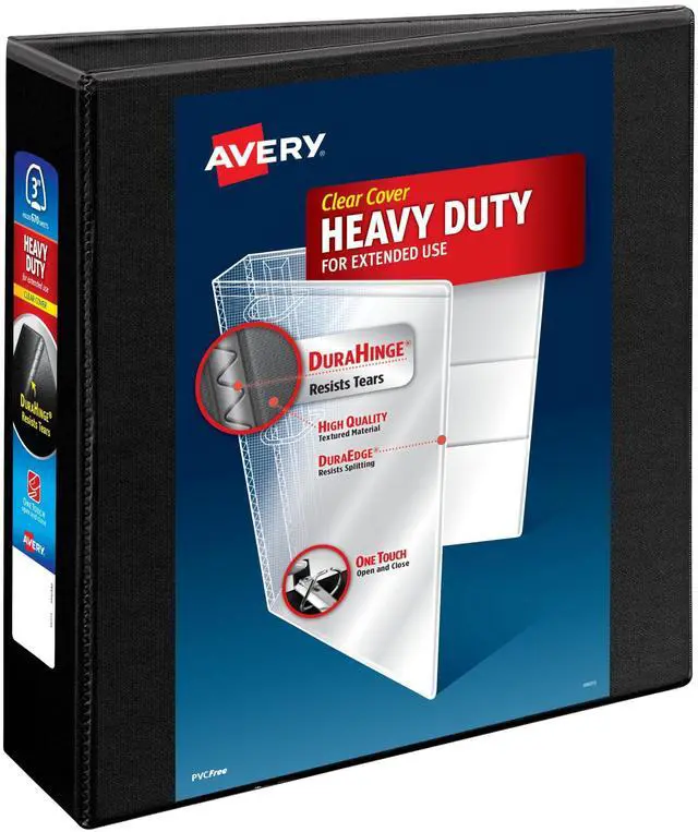 Main image of ® Heavy-Duty View 3 Ring Binder, 3" EZD® Rings, 1 Black Binder For Heavy School, Home and Office Use, DuraHinge Tear-Resistant Spine, DuraEdge Split-Resistant Sides, Linen-Texture Finish
