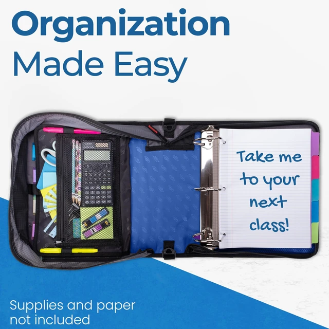 Alt view image 7 of 7 - it School Zipper Binder | 4" D-Rings | 800-Sheet | D-186 Midnight Blue King Sized Zip Tab, 5-Subject Expanding File Folder, Multiple Pockets, Storage Organizer, Shoulder Strap, Office