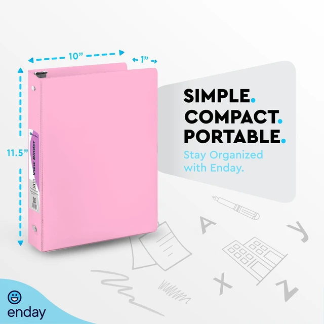 Alt view image 2 of 6 - 1 Inch Binders 3 Ring (Pastel Pink) 3 Ring Binder 1 inch, Clear View Cover for Letter Size 8.5 x 11'' Paper & 2 Inside Pockets, Ideal for School Supplies, Office, and Home