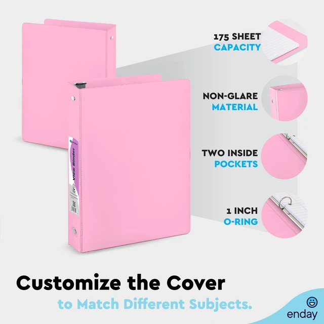 Alt view image 4 of 6 - 1 Inch Binders 3 Ring (Pastel Pink) 3 Ring Binder 1 inch, Clear View Cover for Letter Size 8.5 x 11'' Paper & 2 Inside Pockets, Ideal for School Supplies, Office, and Home