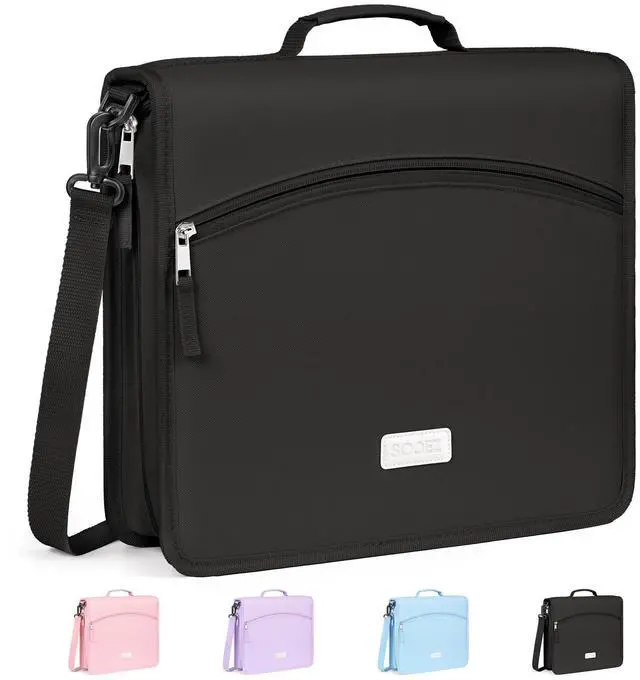 Main image of Zipper Binder Bag, 2-Inch 3 Ring Binder with Shoulder Strap & Handle 600-Sheet Capacity, 5-Tab Accordion File Organizer, Multi-Pocket Organizer for Middle School College Supplies, Black