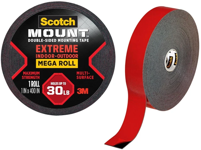 Main image of Heavy Duty Double-Sided Mounting Tape, Black, 1 Roll 1 in x 400 in, Holds up to 30 lb, INDUSTRIAL STRENGTH ADHESIVE (414H-LONG-DC)