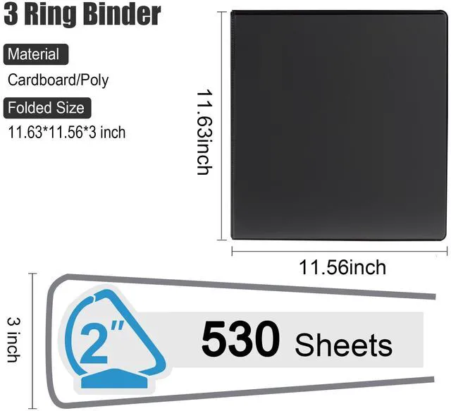 Alt view image 2 of 5 - Heavy Duty Slant-D Ring View Binder, 2 inch 3 Ring Binders, Hold 500 Sheets of 8.5" x 11" Paper, 12 Pack (Black)