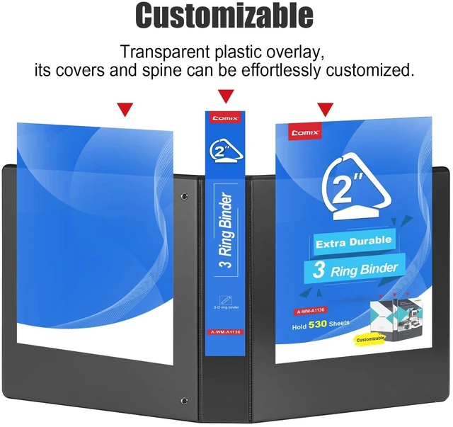 Alt view image 4 of 5 - Heavy Duty Slant-D Ring View Binder, 2 inch 3 Ring Binders, Hold 500 Sheets of 8.5" x 11" Paper, 12 Pack (Black)