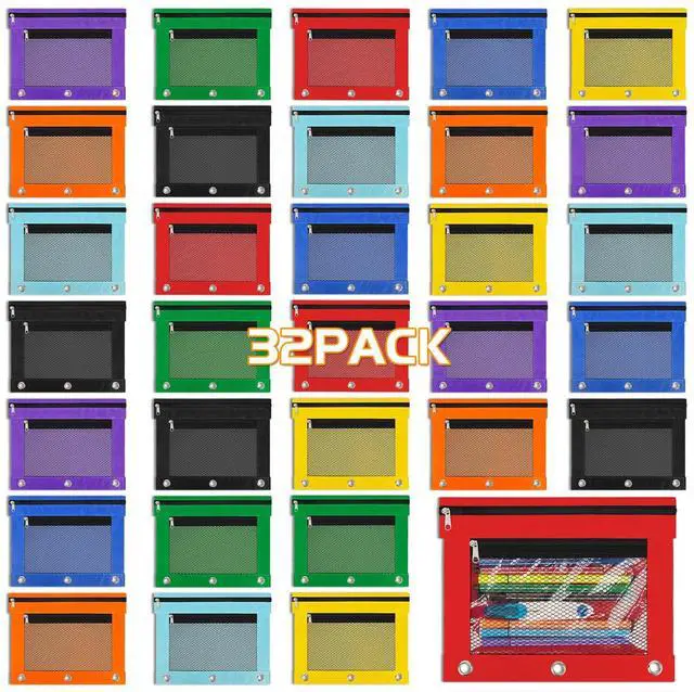 Main image of 32 Pack Pencil Pouch for 3 Ring Binder Pencil Pouches with Zipper Pencil Pouches Pencil Bags for Classroom bulk Pencil Box Pencil Case for Storing School Students Teacher Supplies