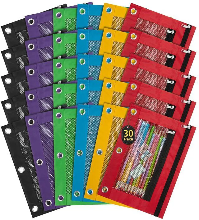 Main image of 30 Pack Pencil Pouch for 3 Ring Binder Pencil Pouches with Zipper Pencil Pouches Pencil Bags for Classroom bulk Pencil Box Pencil Case for Storing School Students Teacher Supplies