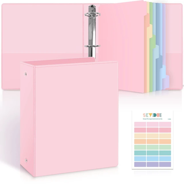 Main image of 2 Inch 3 Ring Binder with 8 Tab Dividers & 24 Labels, Large Capacity Pastel Binder Organizer for Letter Size Paper, Aesthetic School Binder for Documents, Office & Home Organization, Pink
