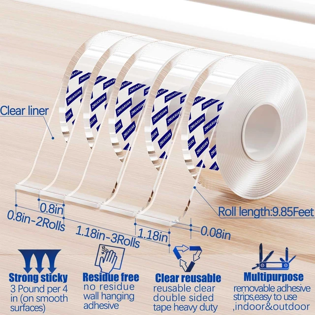 Alt view image 2 of 7 - Nano Tape Adhesive Reusable,Double Sided Mounting Tape Heavy Duty Removable,Picture Hanging Strips Poster Putty,Clear Thick Gel Sticky Tack Wall Glue for Hangers,Photo(9.85 FT-5 Pack)