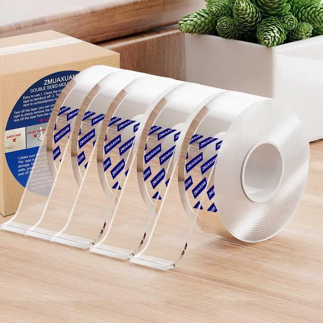 Alt view image 3 of 7 - Nano Tape Adhesive Reusable,Double Sided Mounting Tape Heavy Duty Removable,Picture Hanging Strips Poster Putty,Clear Thick Gel Sticky Tack Wall Glue for Hangers,Photo(9.85 FT-5 Pack)