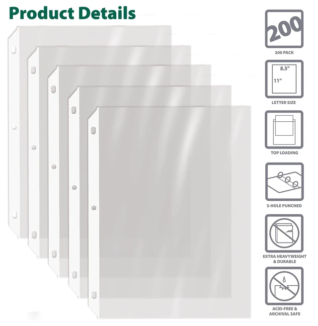 Alt view image 3 of 7 - 200 Count Diamond Clear Extra Heavyweight Sheet Protectors, 4 mils Strong,8.5 x 11, Top Load, 200 Boxed Sheet Protectors