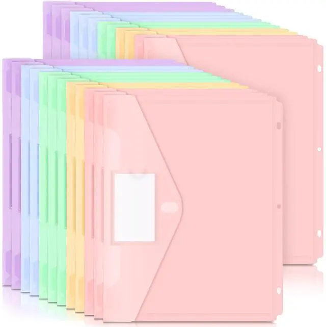 Main image of Binder Pocket, 24 Pack Super Heavyweight Plastic Binder Folders Tight Closure Binder Folders Side Loading, 3 Ring Binder Pocket, Binder Dividers with Pockets, Letter Size, Pastels Series