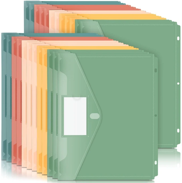 Main image of Binder Pocket, 24 Pack Super Heavyweight Plastic Binder Folders Tight Closure Binder Folders Side Loading, 3 Ring Binder Pocket, Binder Dividers with Pockets, Letter Size, Retro Series