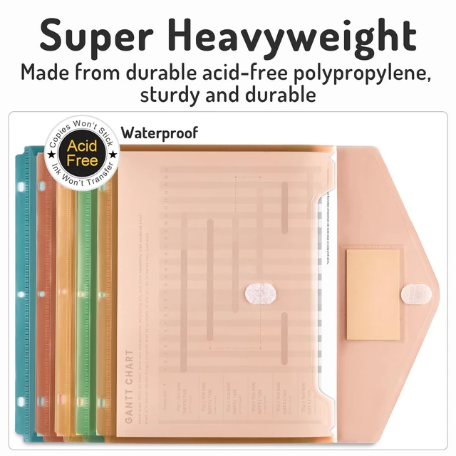 Alt view image 4 of 7 - Binder Pocket, 24 Pack Super Heavyweight Plastic Binder Folders Tight Closure Binder Folders Side Loading, 3 Ring Binder Pocket, Binder Dividers with Pockets, Letter Size, Retro Series