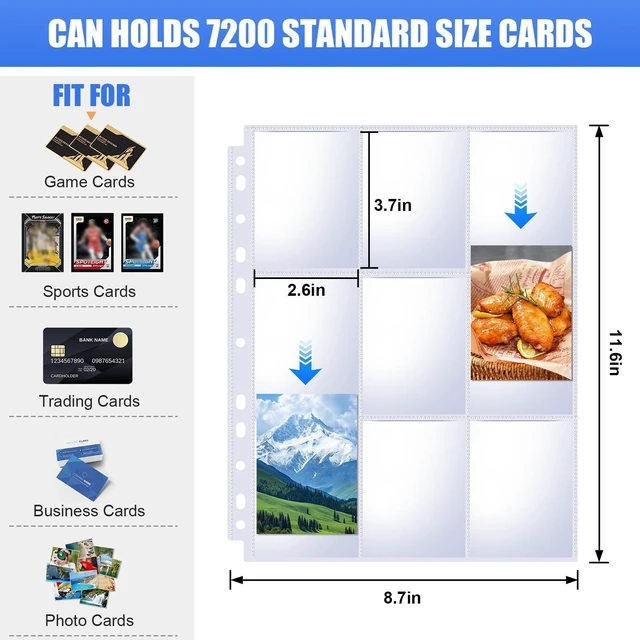 Alt view image 2 of 6 - 400 Pack 9 Pocket Card Sleeves Binder Sheets, Trading Card Sleeves for 3 Ring Binder, Holds 7200 Cards, Card Holder Binder Pages Protectors Fit for MTG, TCG, Baseball, Football, Game, Business Cards