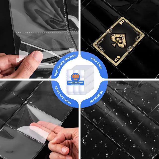 Alt view image 5 of 6 - 400 Pack 9 Pocket Card Sleeves Binder Sheets, Trading Card Sleeves for 3 Ring Binder, Holds 7200 Cards, Card Holder Binder Pages Protectors Fit for MTG, TCG, Baseball, Football, Game, Business Cards