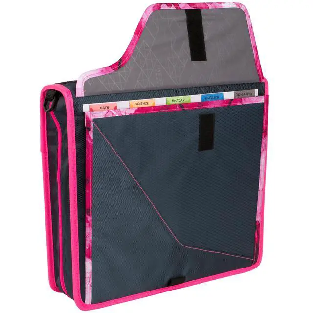 Alt view image 5 of 7 - Zipper Binder, 3 Inch 3-Ring Binder with D Rings, Removable Padded Case, 5-Tab Expanding File and Multi-Use Strap, 850 Sheet Capacity, Navy/Pink (292960D)
