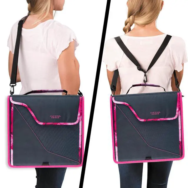 Alt view image 6 of 7 - Zipper Binder, 3 Inch 3-Ring Binder with D Rings, Removable Padded Case, 5-Tab Expanding File and Multi-Use Strap, 850 Sheet Capacity, Navy/Pink (292960D)