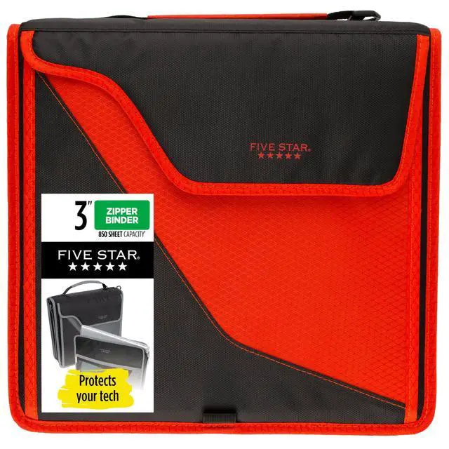 Main image of Zipper Binder, 3 Inch 3-Ring Binder with D Rings, Removable Padded Case, 5-Tab Expanding File and Multi-Use Strap, 850 Sheet Capacity, Red/Black (29296CE8)