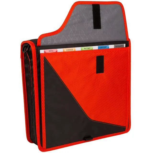 Alt view image 5 of 7 - Zipper Binder, 3 Inch 3-Ring Binder with D Rings, Removable Padded Case, 5-Tab Expanding File and Multi-Use Strap, 850 Sheet Capacity, Red/Black (29296CE8)