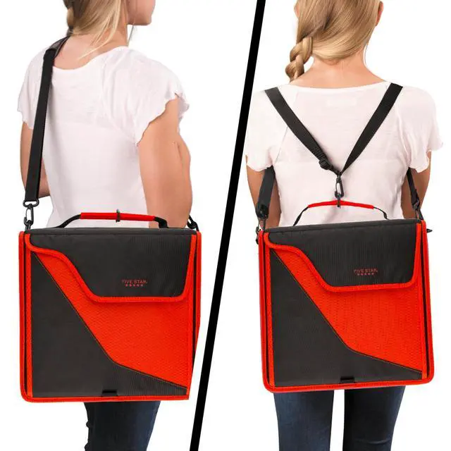 Alt view image 6 of 7 - Zipper Binder, 3 Inch 3-Ring Binder with D Rings, Removable Padded Case, 5-Tab Expanding File and Multi-Use Strap, 850 Sheet Capacity, Red/Black (29296CE8)