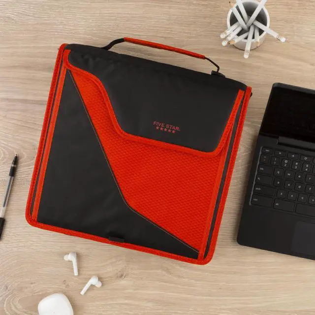 Alt view image 7 of 7 - Zipper Binder, 3 Inch 3-Ring Binder with D Rings, Removable Padded Case, 5-Tab Expanding File and Multi-Use Strap, 850 Sheet Capacity, Red/Black (29296CE8)