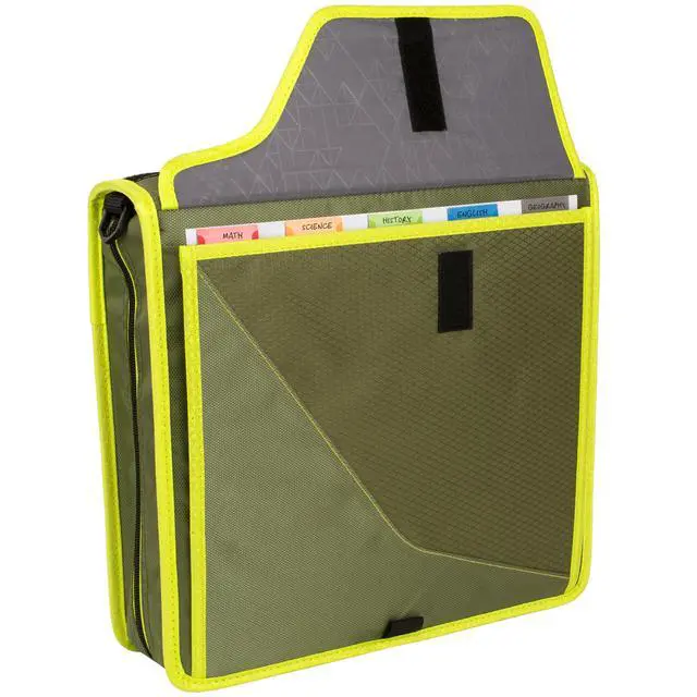 Alt view image 5 of 7 - Zipper Binder, 3 Inch 3-Ring Binder with D Rings, Removable Padded Case, 5-Tab Expanding File and Multi-Use Strap, 850 Sheet Capacity, Olive/Citrus (292960C)