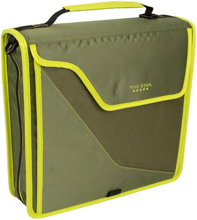 Alt view image 3 of 7 - Zipper Binder, 3 Inch 3-Ring Binder with D Rings, Removable Padded Case, 5-Tab Expanding File and Multi-Use Strap, 850 Sheet Capacity, Olive/Citrus (292960C)
