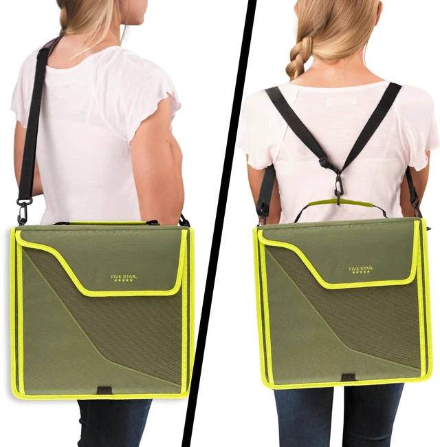 Alt view image 6 of 7 - Zipper Binder, 3 Inch 3-Ring Binder with D Rings, Removable Padded Case, 5-Tab Expanding File and Multi-Use Strap, 850 Sheet Capacity, Olive/Citrus (292960C)