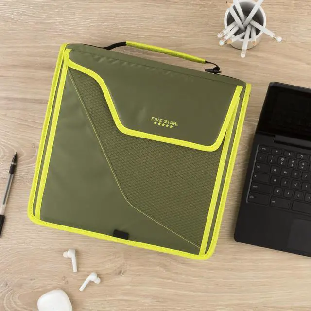 Alt view image 7 of 7 - Zipper Binder, 3 Inch 3-Ring Binder with D Rings, Removable Padded Case, 5-Tab Expanding File and Multi-Use Strap, 850 Sheet Capacity, Olive/Citrus (292960C)