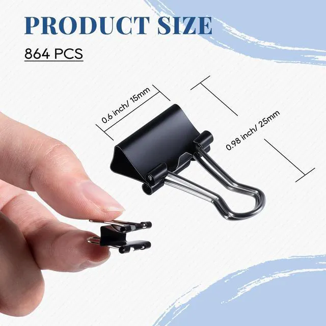 Alt view image 2 of 7 - Small Binder Clips 864 PCS Mini 15mm Paper Clip 5/8 Inch Paper Clamps Bulk Micro Black Metal Binding Paperwork Clamp, School Teachers Office Supplies