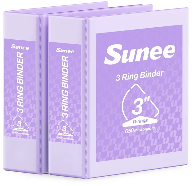 Main image of 3 Ring Binder 3 Inch D Ring, Clear View Binder Three Ring PVC-Free (Fit 8.5x11 Inches) for School or Office Supplies, Purple, 2 Pack