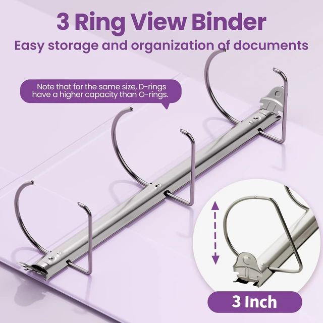 Alt view image 3 of 7 - 3 Ring Binder 3 Inch D Ring, Clear View Binder Three Ring PVC-Free (Fit 8.5x11 Inches) for School or Office Supplies, Purple, 2 Pack