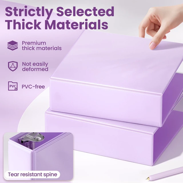 Alt view image 4 of 7 - 3 Ring Binder 3 Inch D Ring, Clear View Binder Three Ring PVC-Free (Fit 8.5x11 Inches) for School or Office Supplies, Purple, 2 Pack