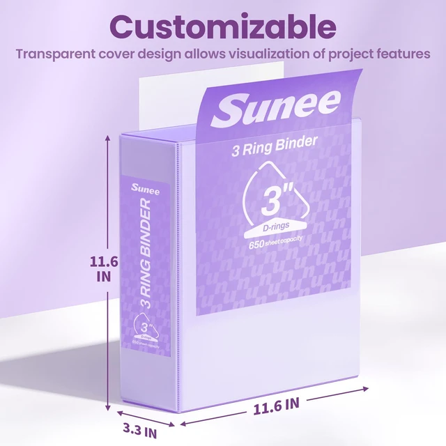 Alt view image 7 of 7 - 3 Ring Binder 3 Inch D Ring, Clear View Binder Three Ring PVC-Free (Fit 8.5x11 Inches) for School or Office Supplies, Purple, 2 Pack