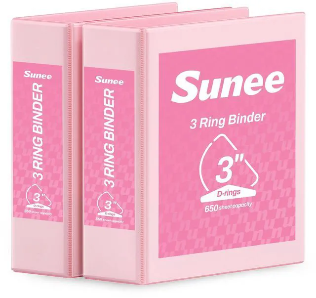 Main image of 3 Ring Binder 3 Inch D Ring, Clear View Binder Three Ring PVC-Free (Fit 8.5x11 Inches) for School or Office Supplies, Pink, 2 Pack