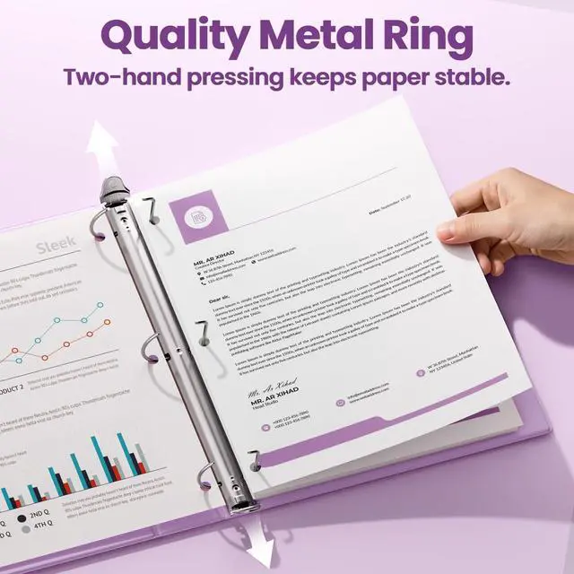 Alt view image 2 of 7 - 3 Ring Binder 2 Inch, Clear View Binder Three Ring PVC-Free (Fit 8.5x11 Inches) for School or Office Supplies, Purple, 2 Pack