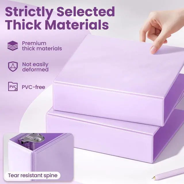 Alt view image 4 of 7 - 3 Ring Binder 2 Inch, Clear View Binder Three Ring PVC-Free (Fit 8.5x11 Inches) for School or Office Supplies, Purple, 2 Pack