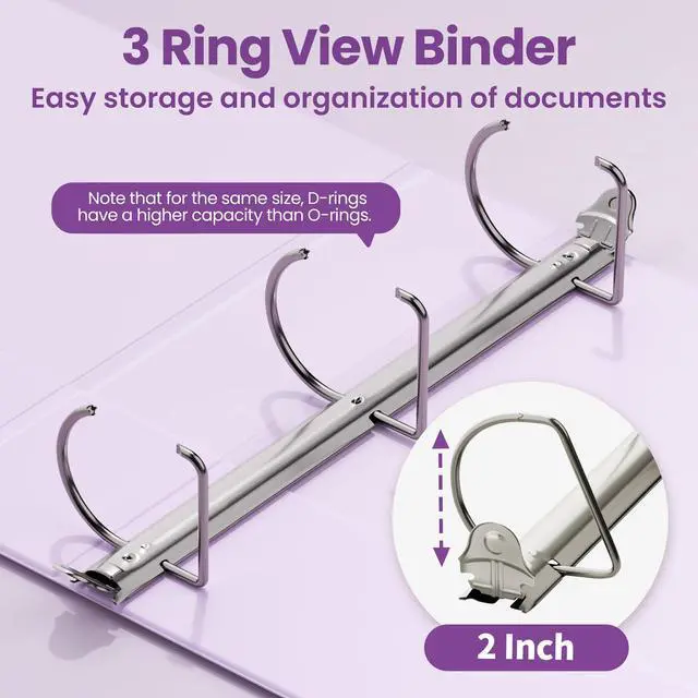 Alt view image 3 of 7 - 3 Ring Binder 2 Inch, Clear View Binder Three Ring PVC-Free (Fit 8.5x11 Inches) for School or Office Supplies, Purple, 2 Pack