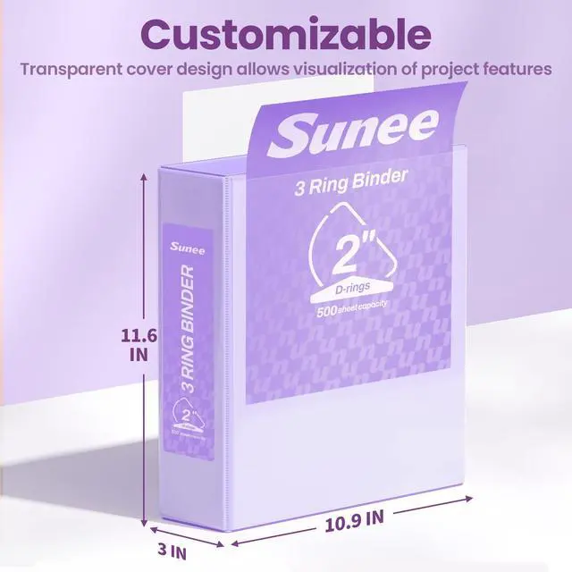 Alt view image 7 of 7 - 3 Ring Binder 2 Inch, Clear View Binder Three Ring PVC-Free (Fit 8.5x11 Inches) for School or Office Supplies, Purple, 2 Pack