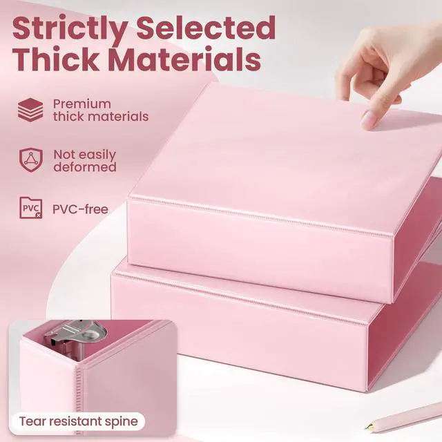 Alt view image 4 of 7 - 3 Ring Binder 2 Inch, Clear View Binder Three Ring PVC-Free (Fit 8.5x11 Inches) for School or Office Supplies, Pink, 2 Pack