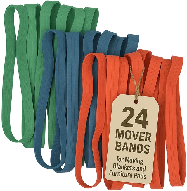 Main image of 24 Pack Moving Blanket Rubber Bands - Heavy Duty Extra Large Packing Bands for Moving Blankets and Furniture - Variety of Sizes 26in, 30in & 42in - 24 Pack of Mover Bands