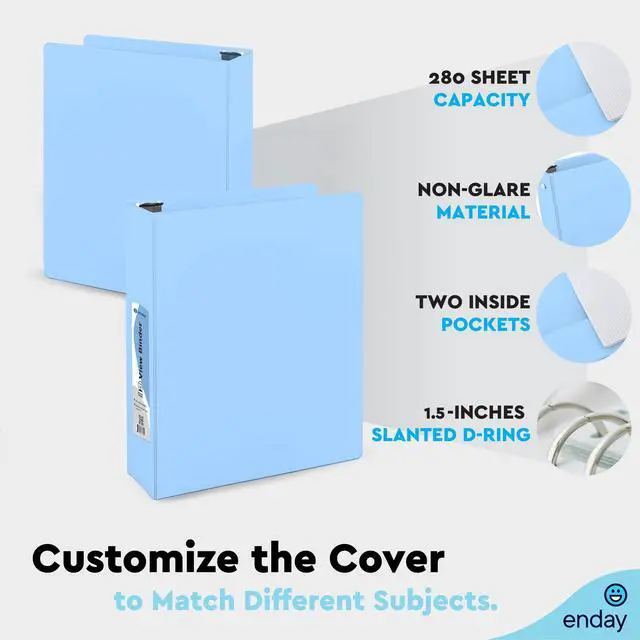 Alt view image 6 of 7 - 1.5 Inch Binder, Blue - 1.5 Inch 3 Ring Binder, Round Ring Pastel with Clear View Cover for Letter Size 8.5 x 11'' Paper & 2 Inside Pockets, Ideal for School Supplies, Office, and Home