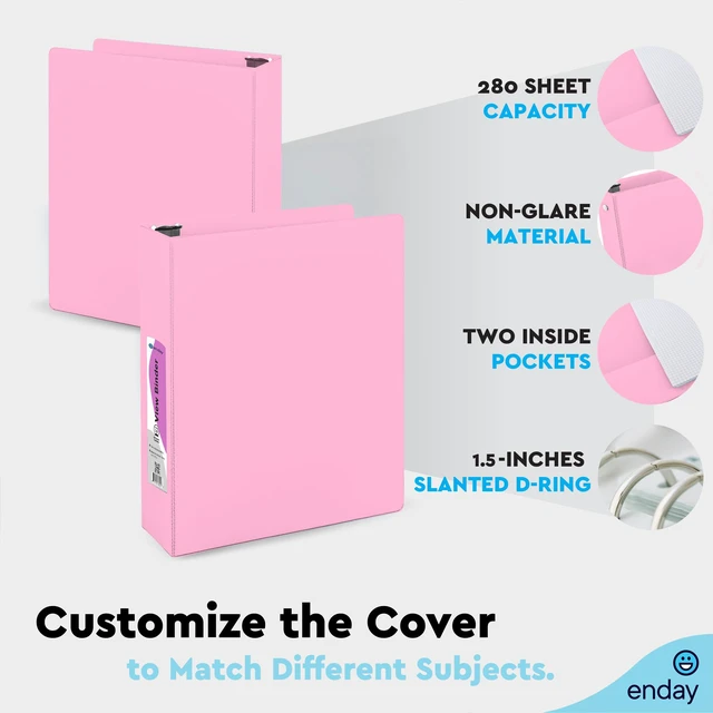 Alt view image 6 of 7 - 1.5 Inch Binder, Pink - 1.5 Inch 3 Ring Binder, Round Ring Pastel with Clear View Cover for Letter Size 8.5 x 11'' Paper & 2 Inside Pockets, Ideal for School Supplies, Office, and Home