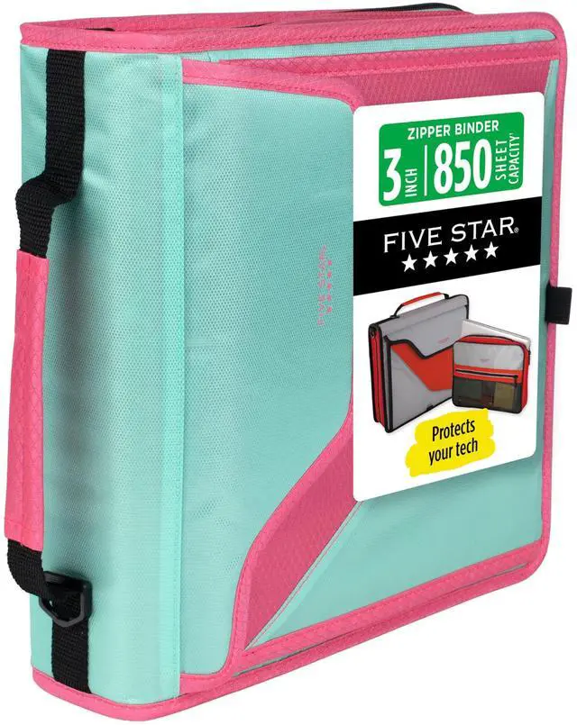 Main image of Zipper Binder, 3-Inch D-Ring Case Binder, 850-Sheet Capacity, Multiple Pockets, Front 5-Tab Expanding File, Removable Padded Case and Shoulder Strap, Taffy Twist (292960L)