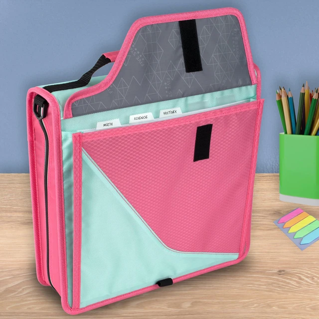 Alt view image 4 of 7 - Zipper Binder, 3-Inch D-Ring Case Binder, 850-Sheet Capacity, Multiple Pockets, Front 5-Tab Expanding File, Removable Padded Case and Shoulder Strap, Taffy Twist (292960L)