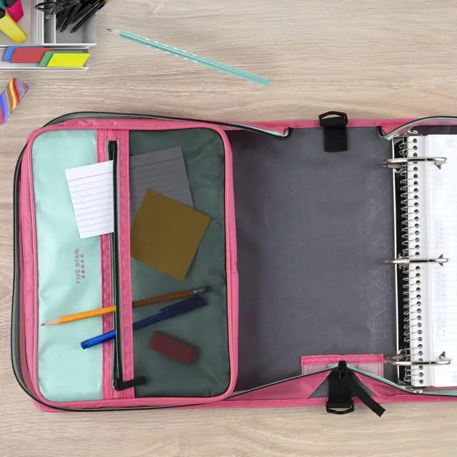 Alt view image 6 of 7 - Zipper Binder, 3-Inch D-Ring Case Binder, 850-Sheet Capacity, Multiple Pockets, Front 5-Tab Expanding File, Removable Padded Case and Shoulder Strap, Taffy Twist (292960L)